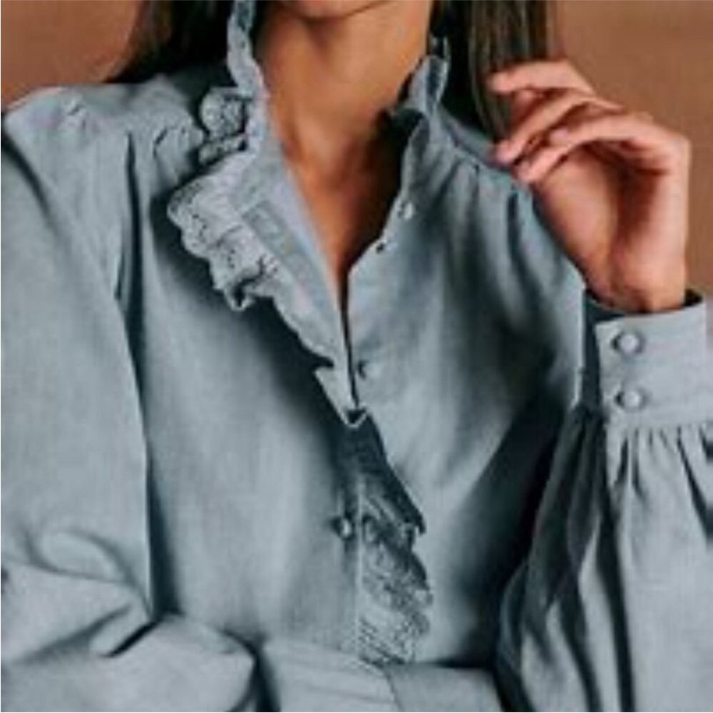 Sezane Chlo Ruffled Button-Down Shirt - Picture 5 of 6